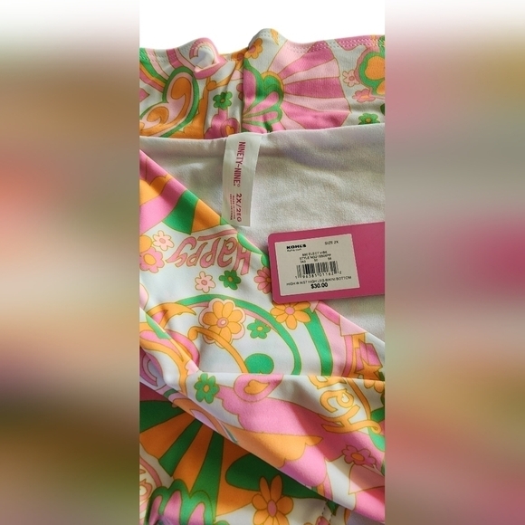 $30 Juniors Ninty-Nine° High Waist Bikini Swim Bottom Plus 2X NWT pink green - Picture 4 of 6